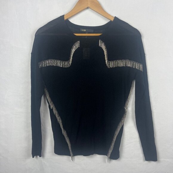 NWT Maje Black Wool Silver Fringe Knit Top T1 - Picture 2 of 8
